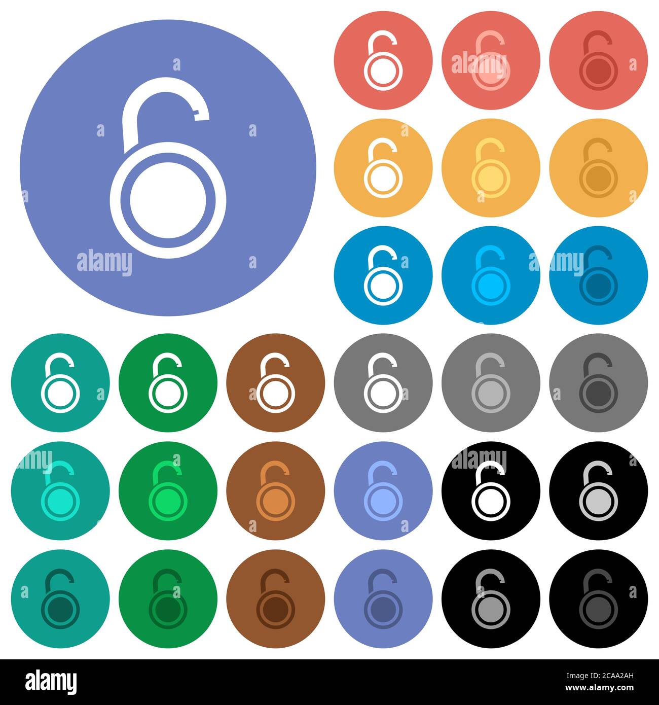 Unlocked round padlock multi colored flat icons on round backgrounds ...