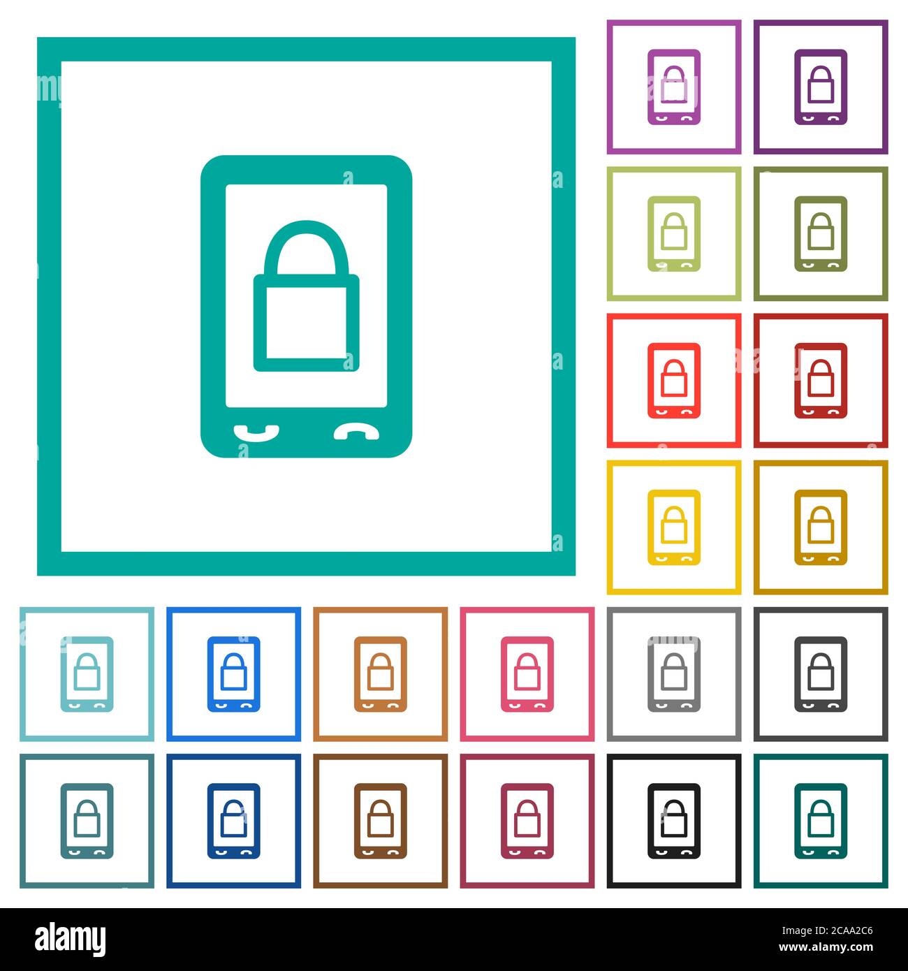 Lock mobile flat color icons with quadrant frames on white background Stock Vector