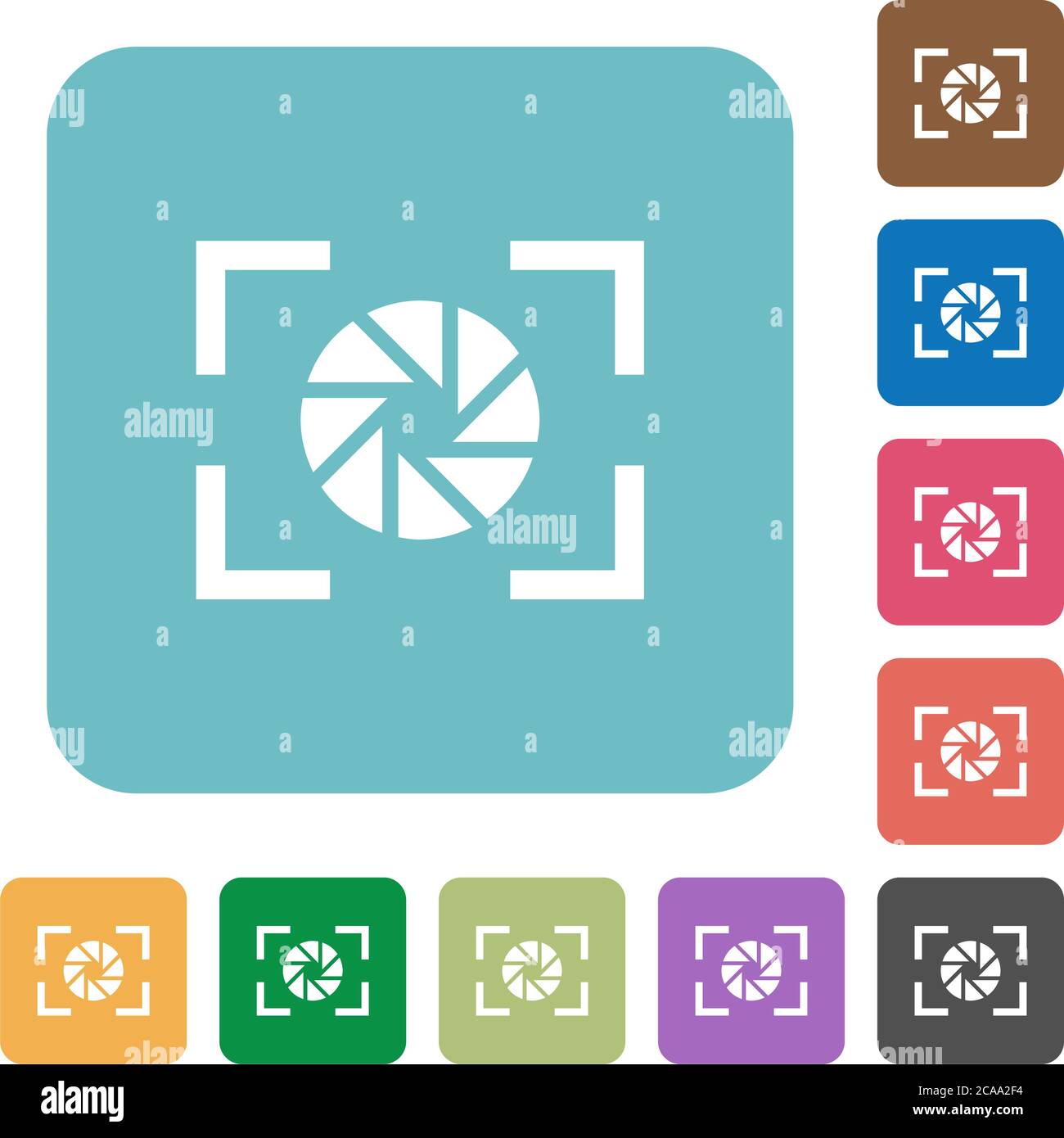 Camera aperture setting white flat icons on color rounded square ...