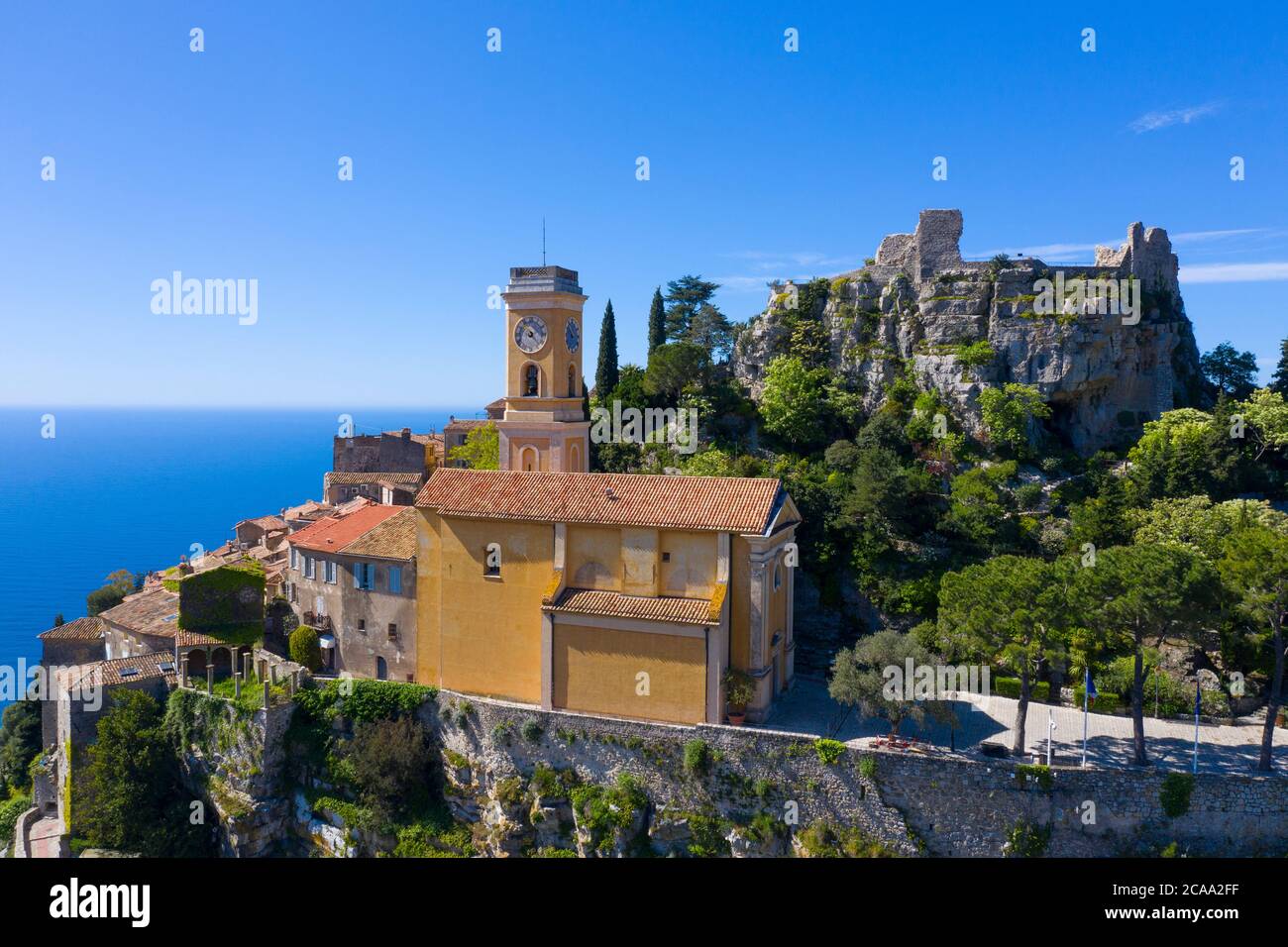 France, Aerial view of Eze on the french riviera, a typical village in the south of France Stock Photo