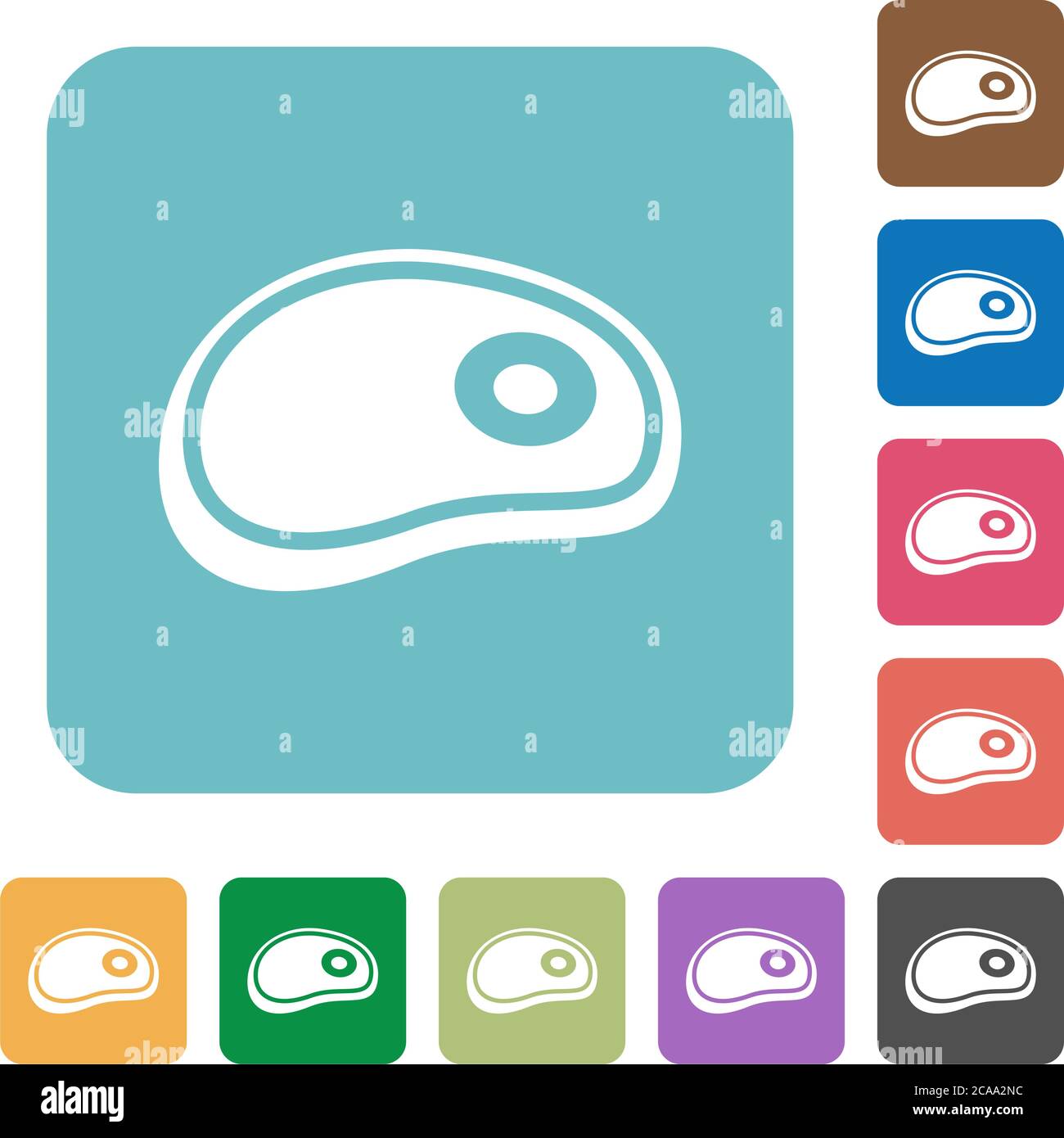 Steak white flat icons on color rounded square backgrounds Stock Vector ...
