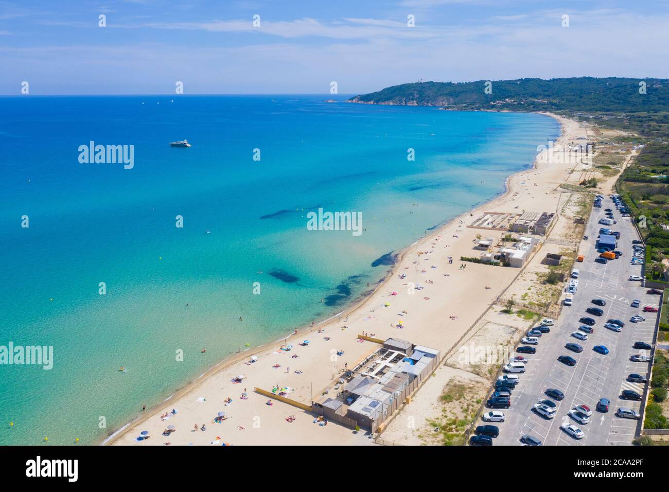 Var department, Ramatuelle - Saint Tropez, Aerial view of Pampelonne beach, the famous beach located on French Riviera Stock Photo