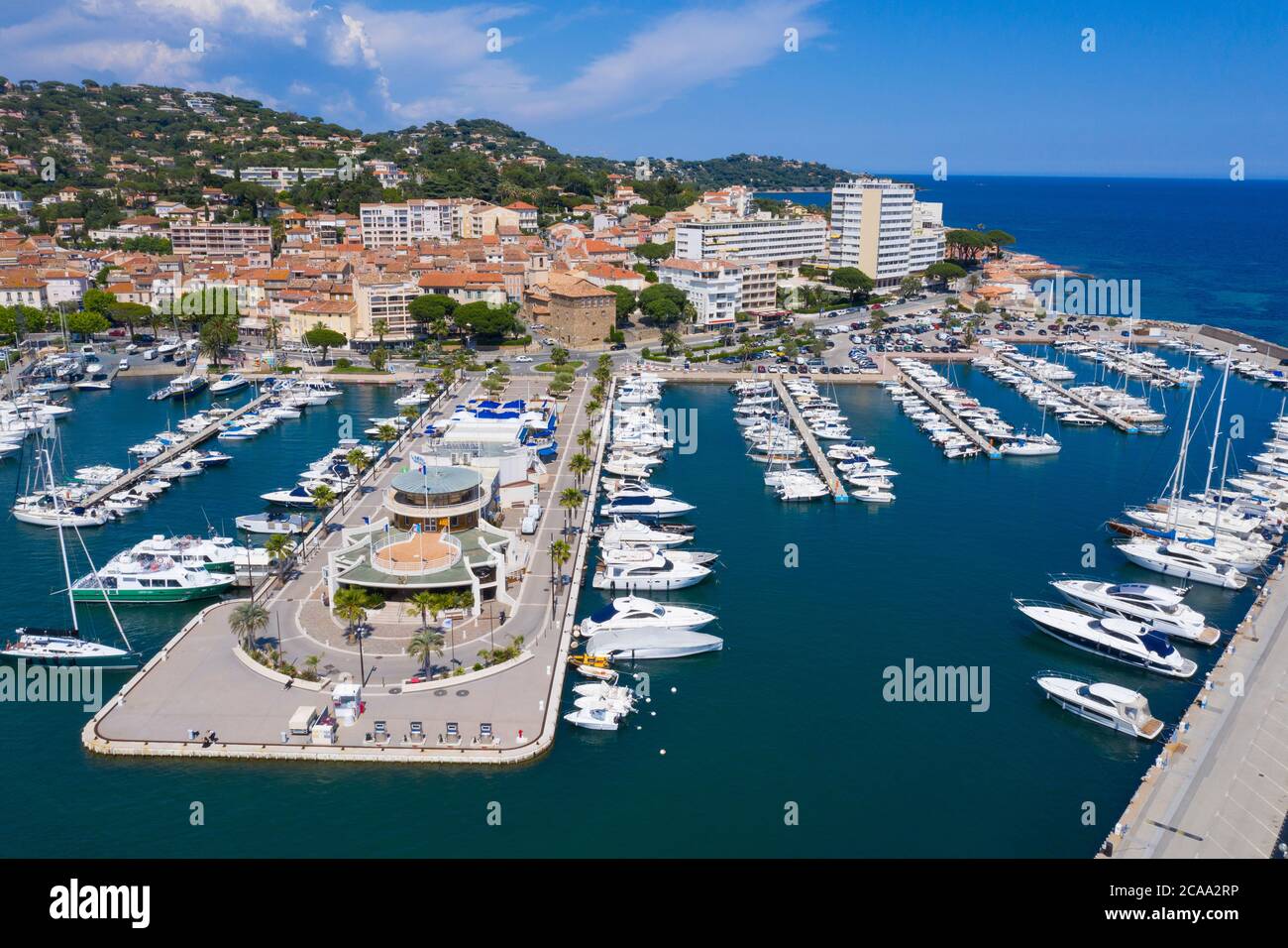Var department, Aerial view of Sainte Maxime on French Riviera, Stock Photo