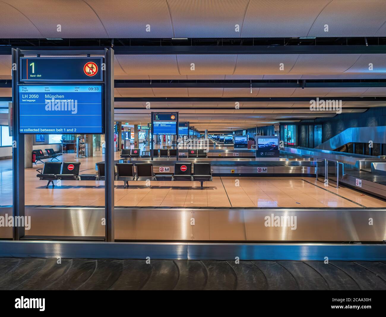 Hamburg, Germany - April 22 2020: Empty luggage belt at Airport in Hamburg during the Corona pandemic Stock Photo
