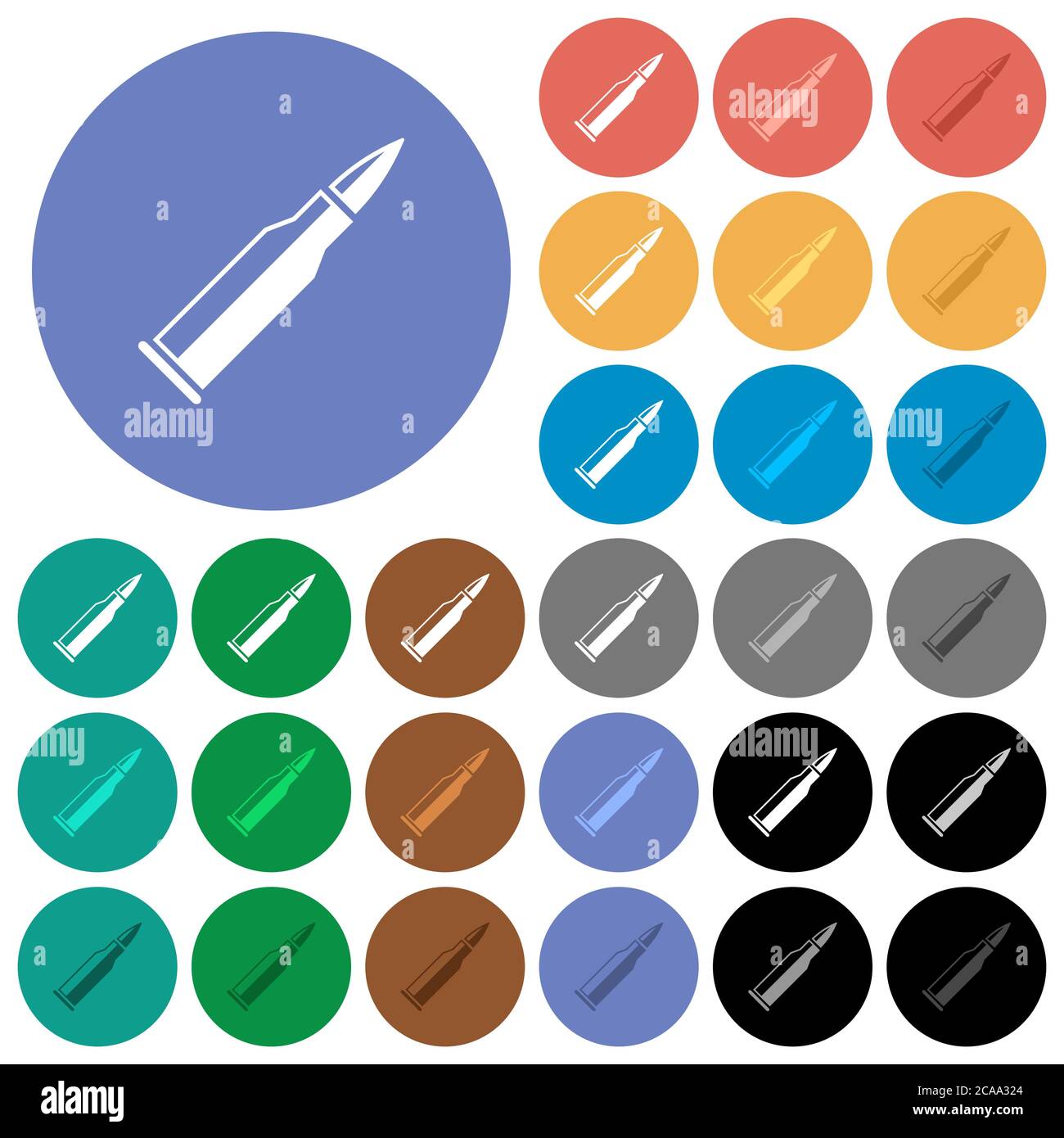 Bullet rifle ammo with gloss multi colored flat icons on round ...