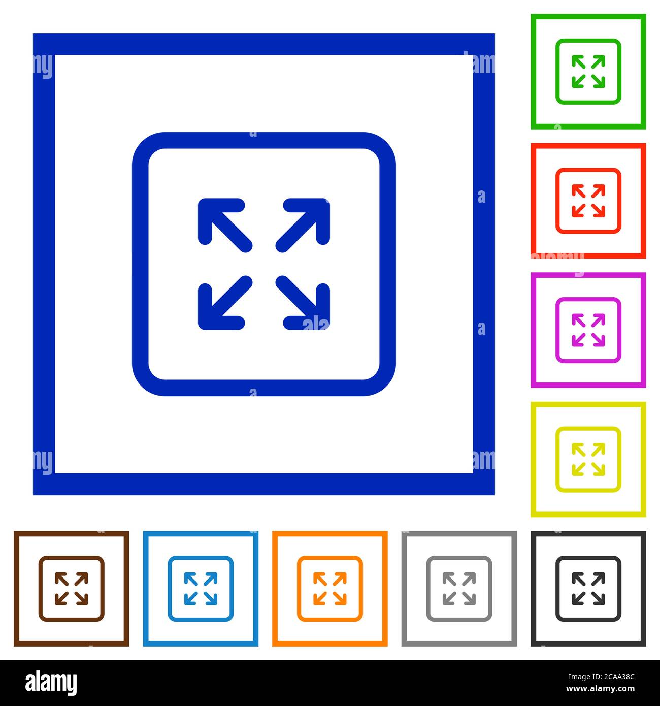 Enlarge object flat color icons in square frames on white background Stock Vector