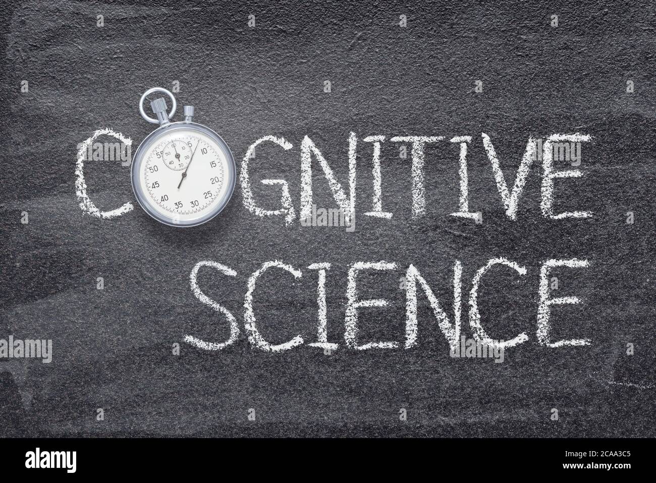 cognitive science phrase written on chalkboard with vintage precise stopwatch Stock Photo
