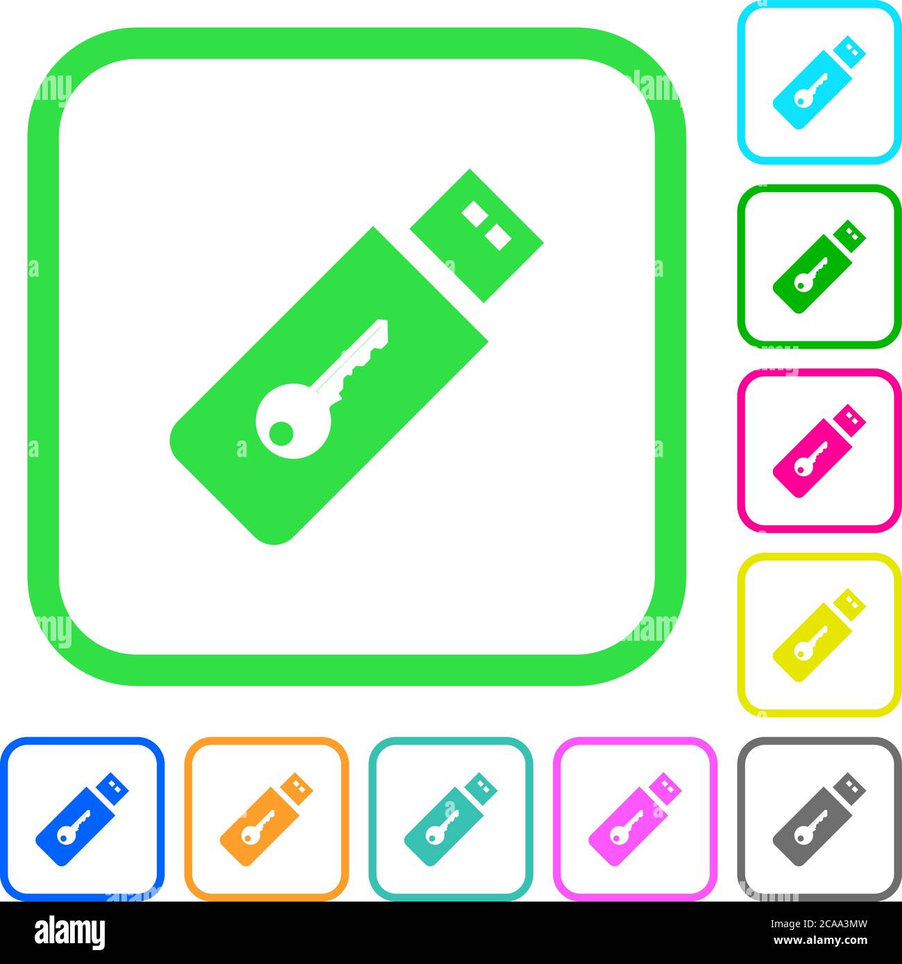 Hardware key vivid colored flat icons in curved borders on white