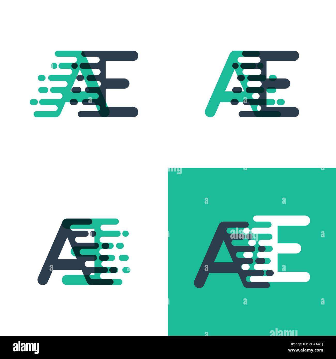 AE letters logo with accent speed in tosca green and dark blue Stock Vector