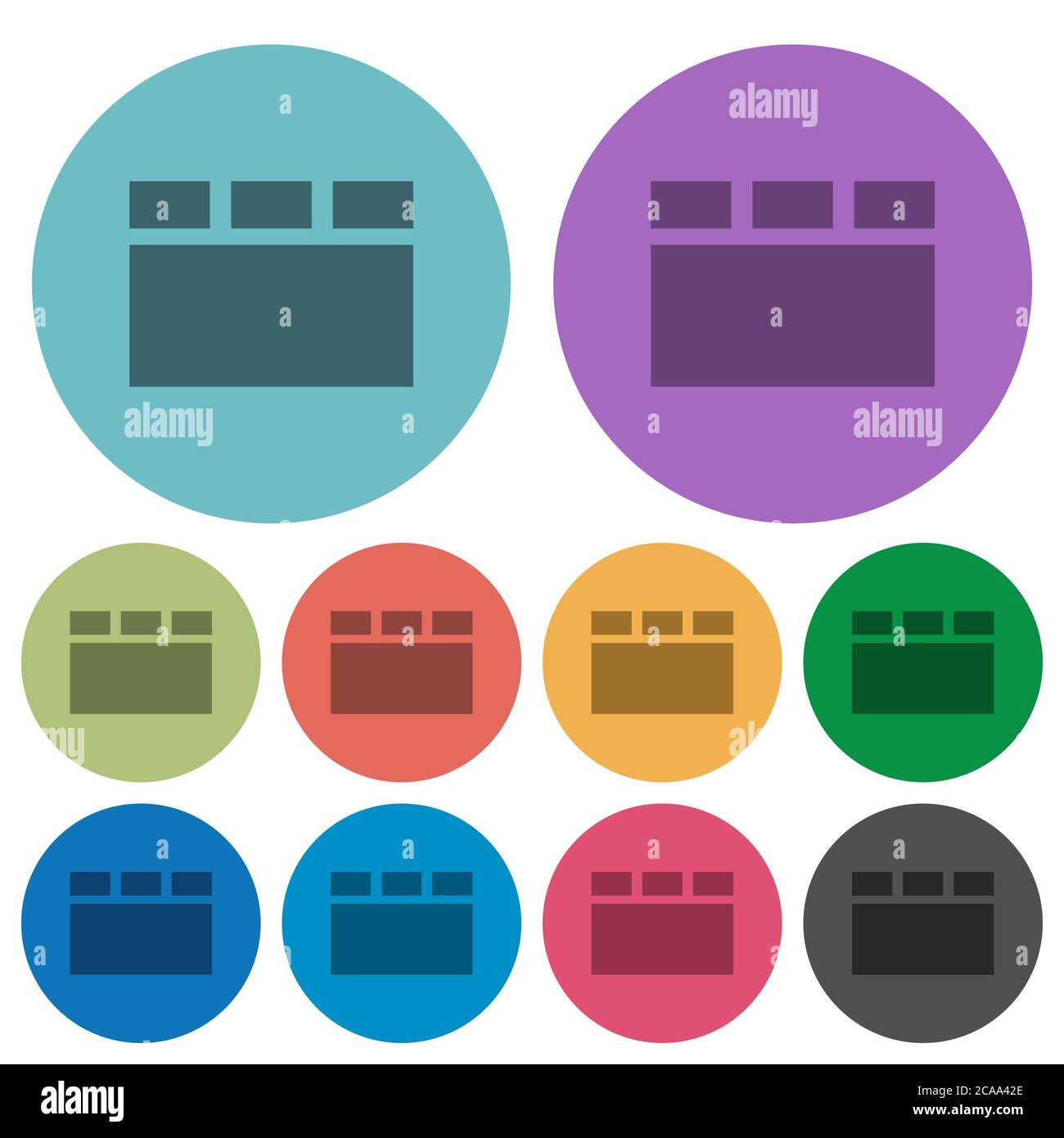 Horizontal tabbed layout darker flat icons on color round background Stock Vector