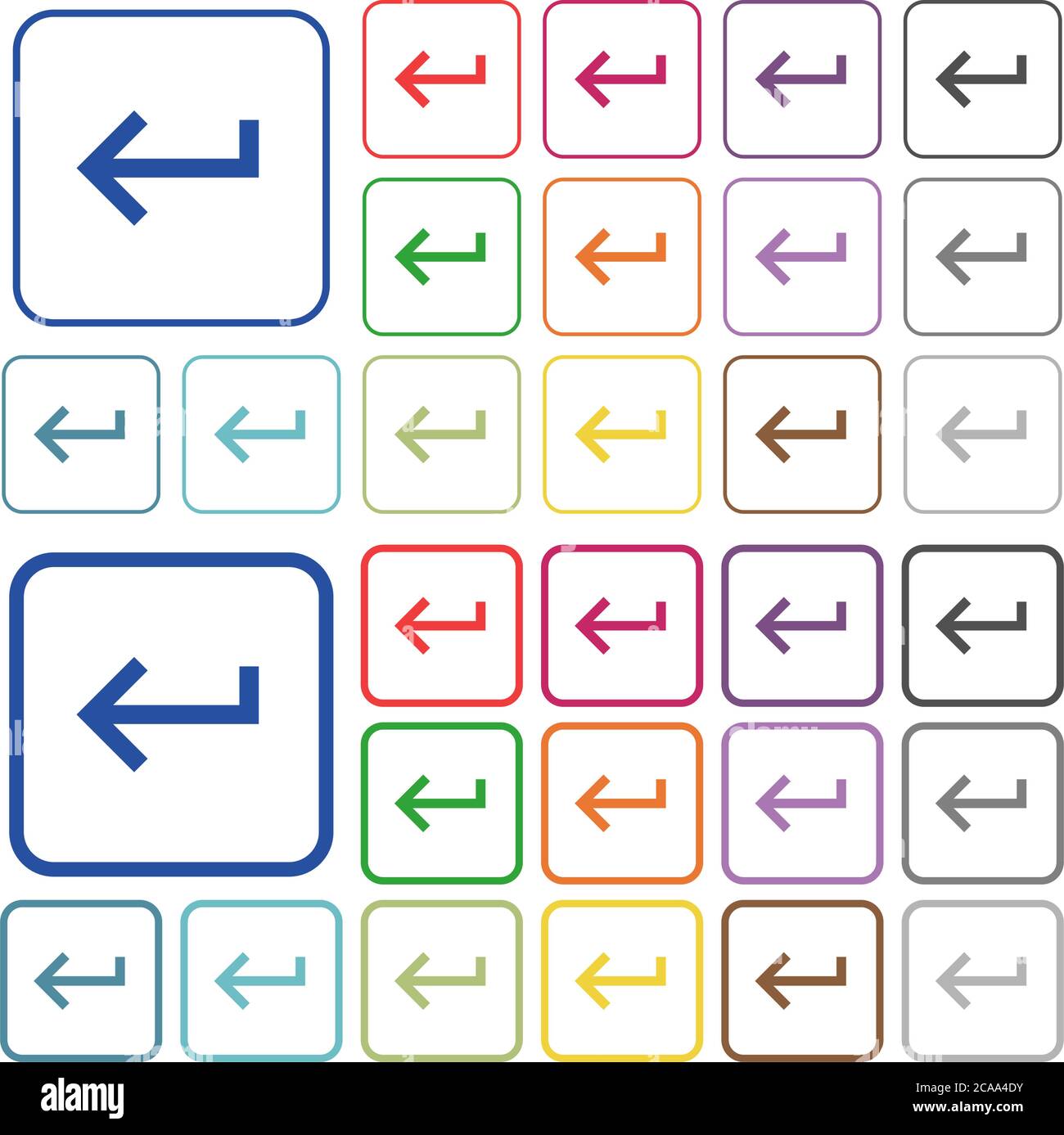 Keyboard return color flat icons in rounded square frames. Thin and thick versions included. Stock Vector