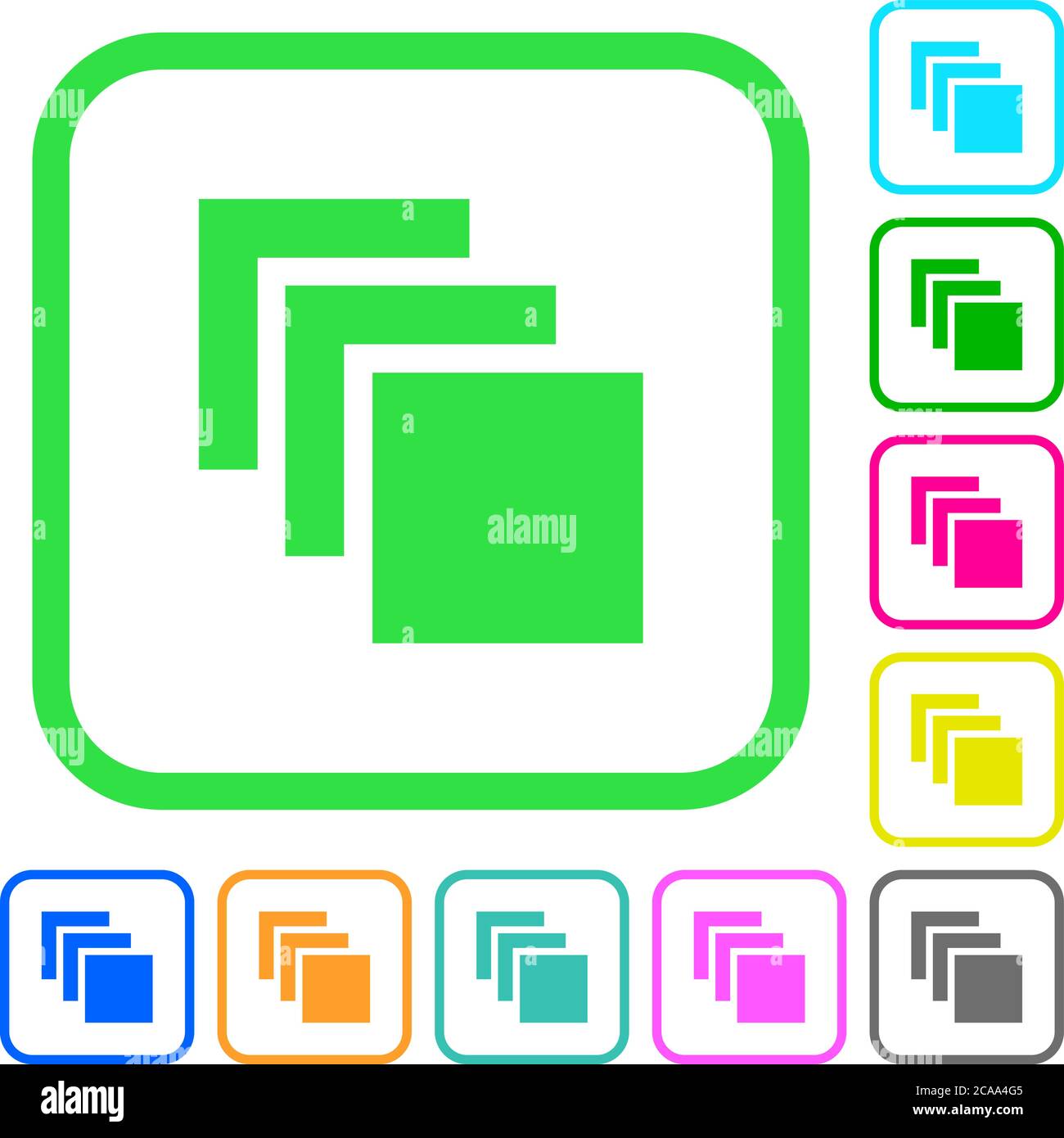 Multiple canvases vivid colored flat icons in curved borders on white ...