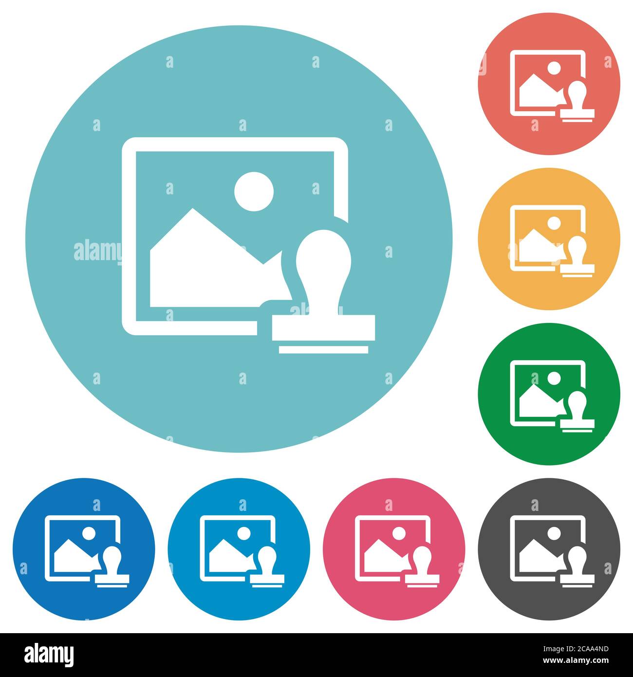 Image watermark flat white icons on round color backgrounds Stock ...