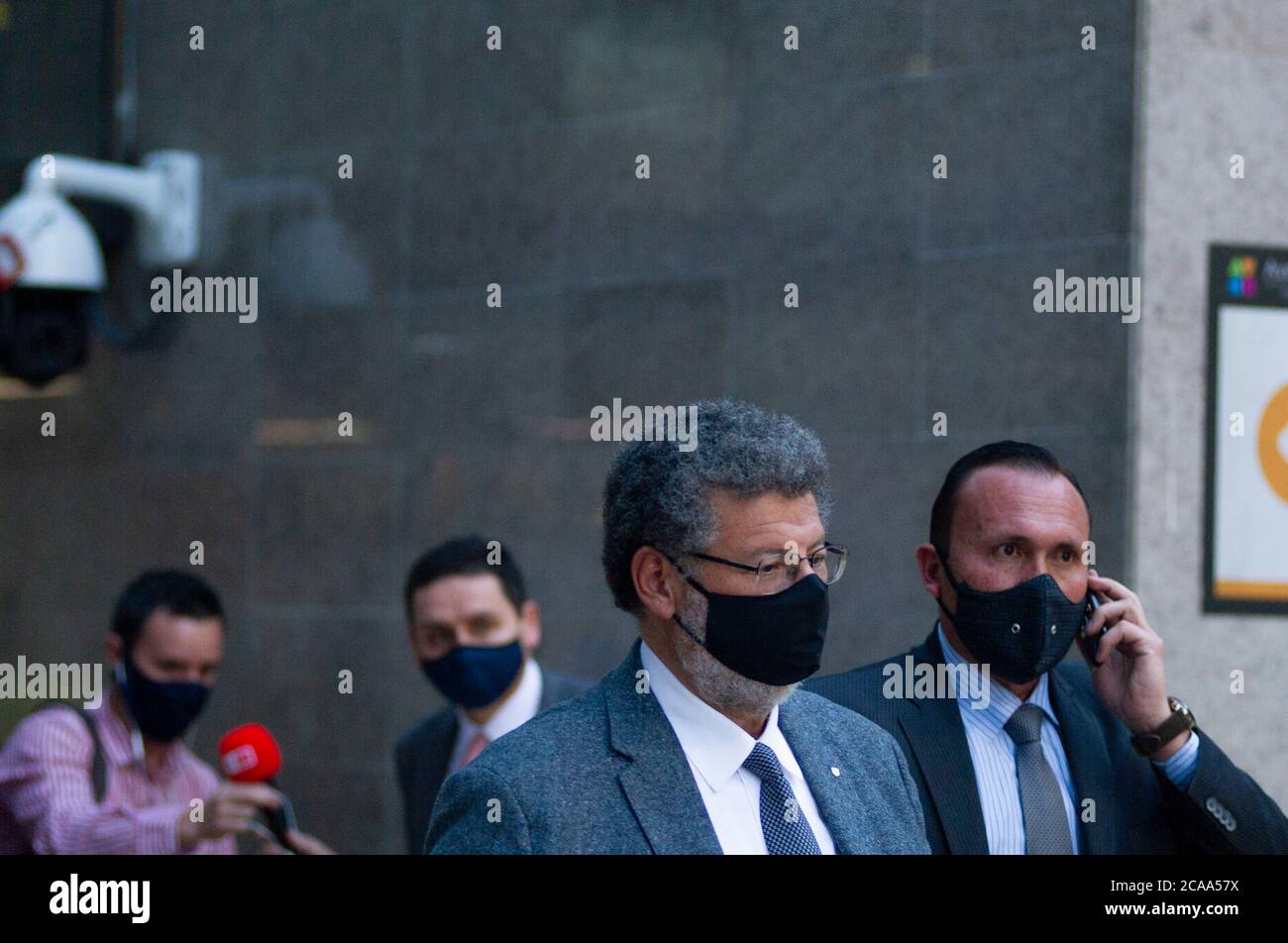 Bogota, Colombia. 04th Aug, 2020. Jaime Granados, lawyer of former President of Colombia Alvaro Uribe Velez leaves the supreme court office after President Alvaro Uribe was convicted house arrest by Colombia's Supreme Court for witness manipulation and Fraud on August 4, 2020 in Bogota, Colombia. (Photo by Sebastian Barros Salamanca/Pacific Press/Sipa USA) Credit: Sipa USA/Alamy Live News Stock Photo