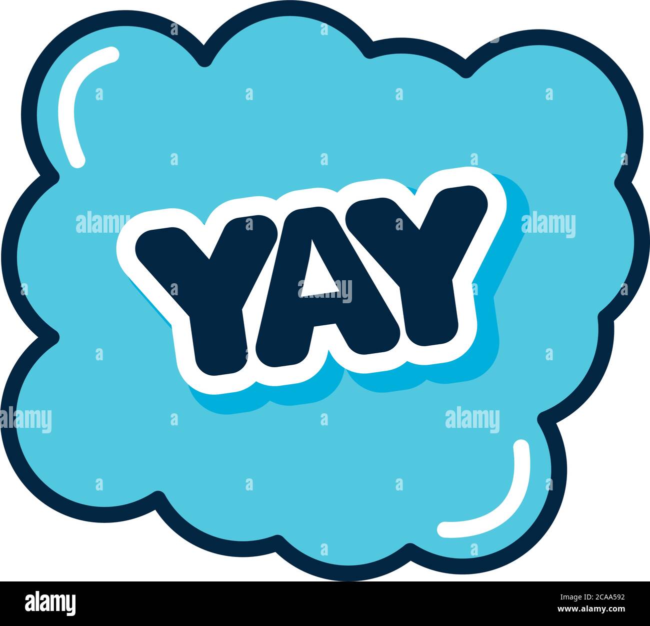slang bubble concept, blue cloud with yay word over white background