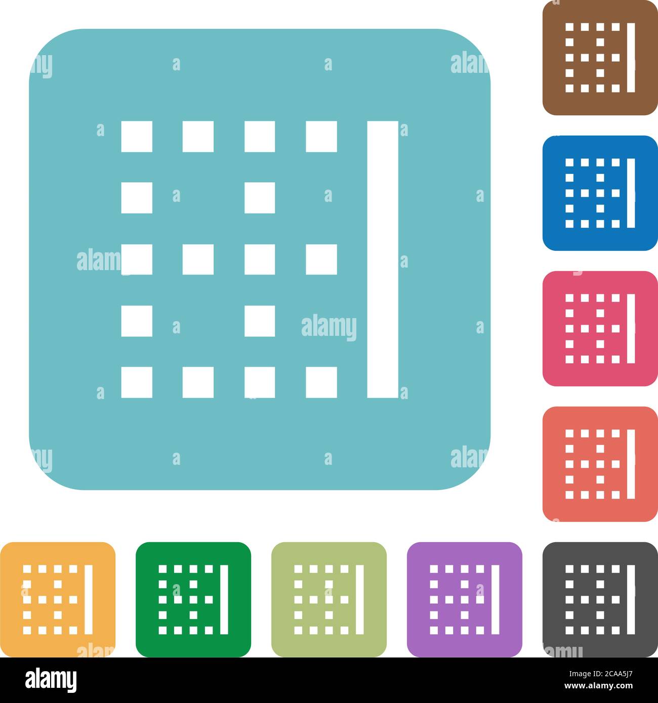 Right border white flat icons on color rounded square backgrounds Stock Vector