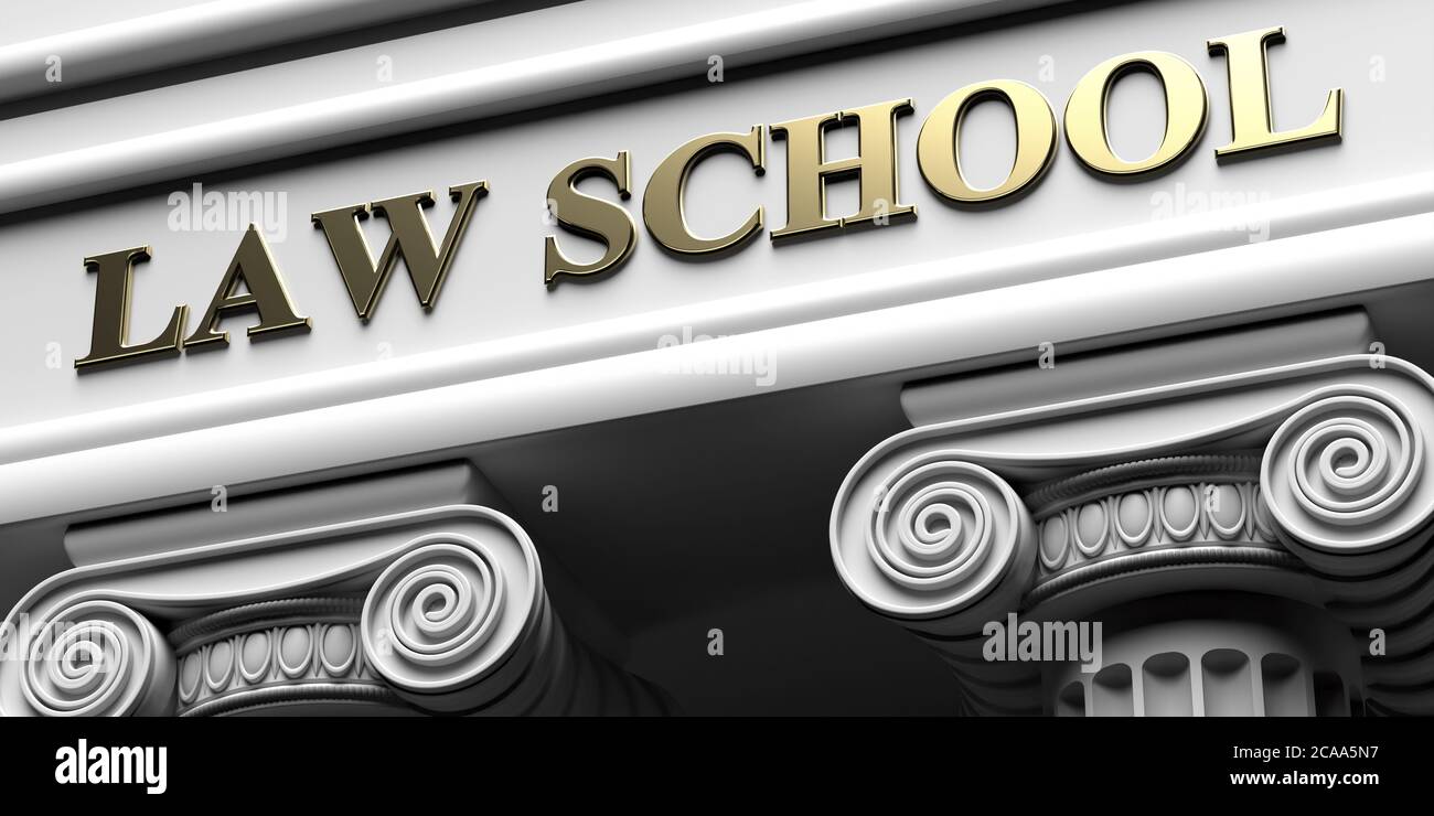 LAW SCHOOL, building sign. Two pillars part pedestal, ancient greek
