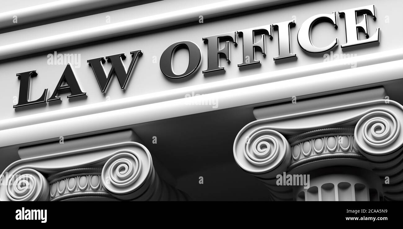 LAW OFFICE, building sign. Two pillars part pedestal, ancient greek