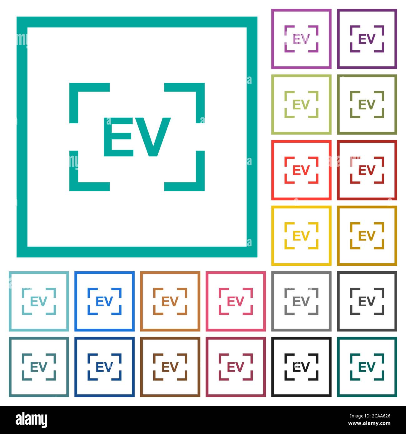 Camera exposure value setting flat color icons with quadrant frames on white background Stock Vector