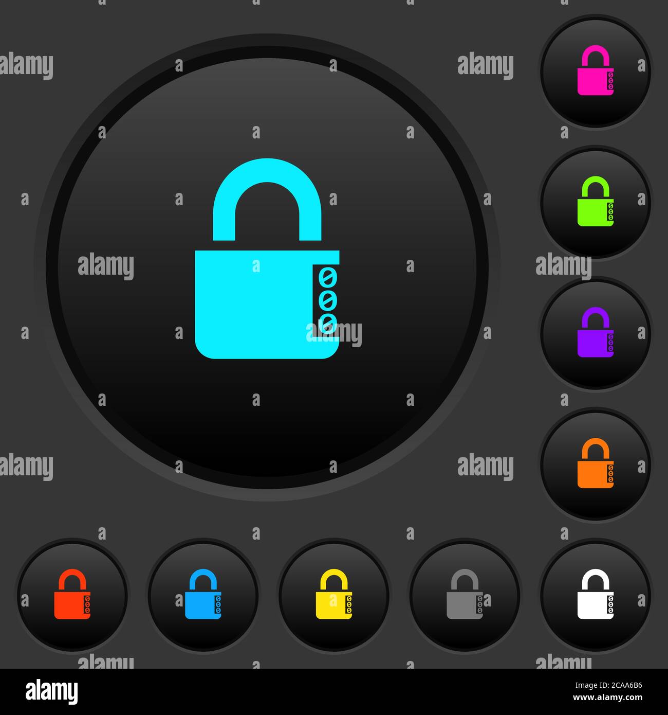 Locked combination lock with side numbers dark push buttons with vivid