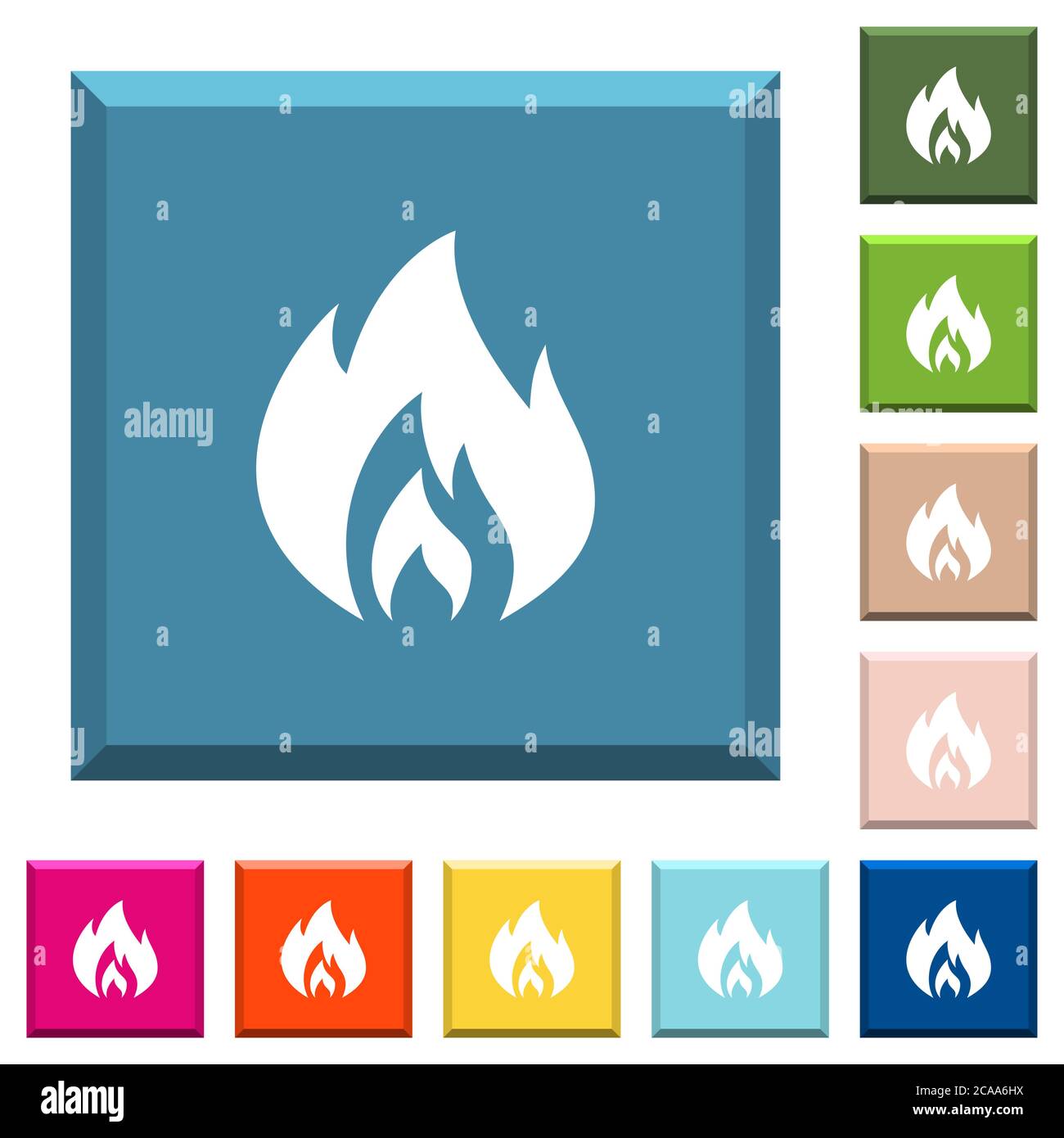 Flame white icons on edged square buttons in various trendy colors ...