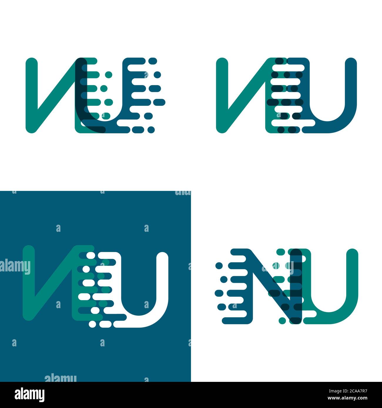NU letters logo with accent speed in green and dark purple Stock Vector