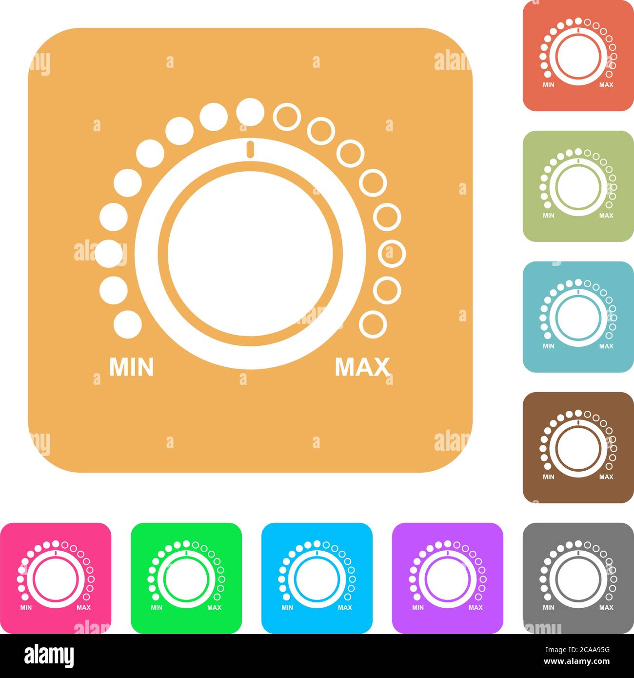 Volume control with captions flat icons on rounded square vivid color ...