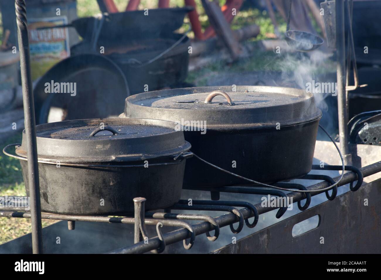 Cast Iron Cooking outdoors Stock Photo Alamy