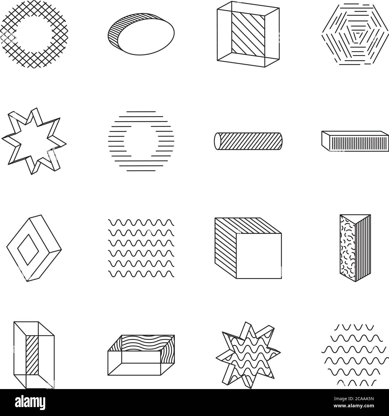 hexagon and geometric shapes icon set over white background, line style ...