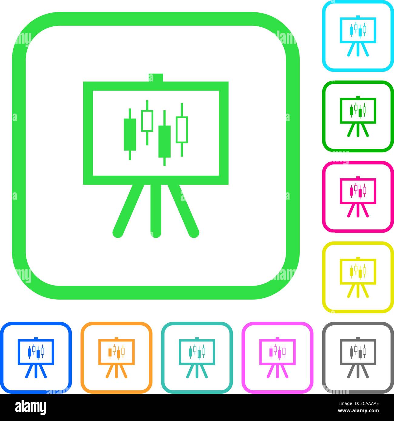 Presentation table with candlestick chart vivid colored flat icons in ...