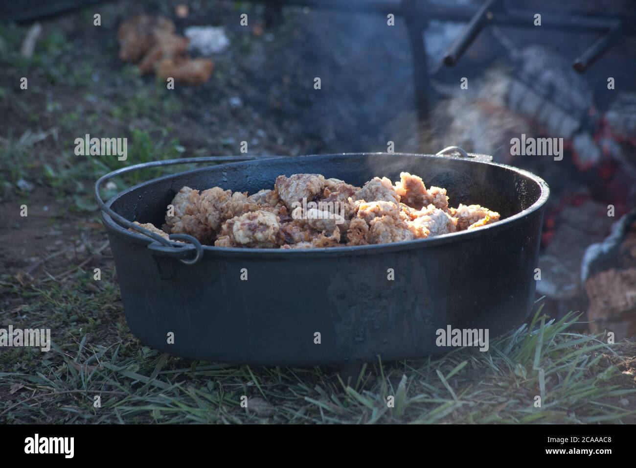 Cast Iron Cooking outdoors Stock Photo Alamy