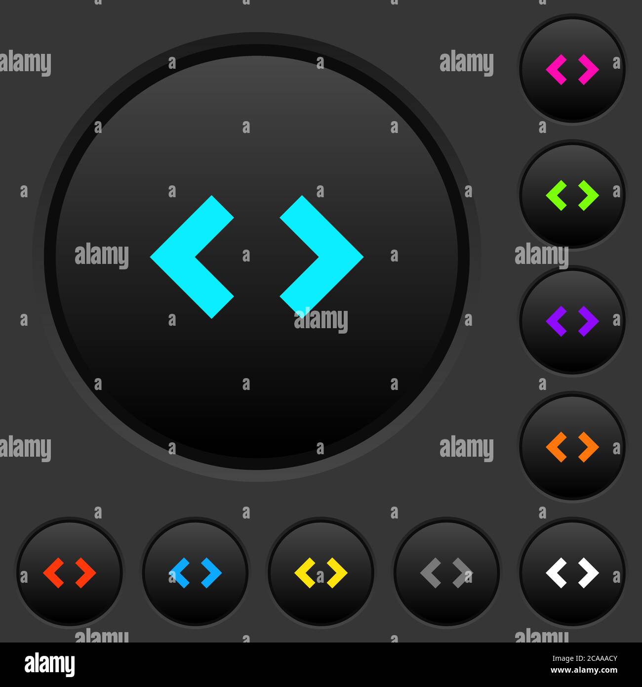 Script code dark push buttons with vivid color icons on dark grey ...