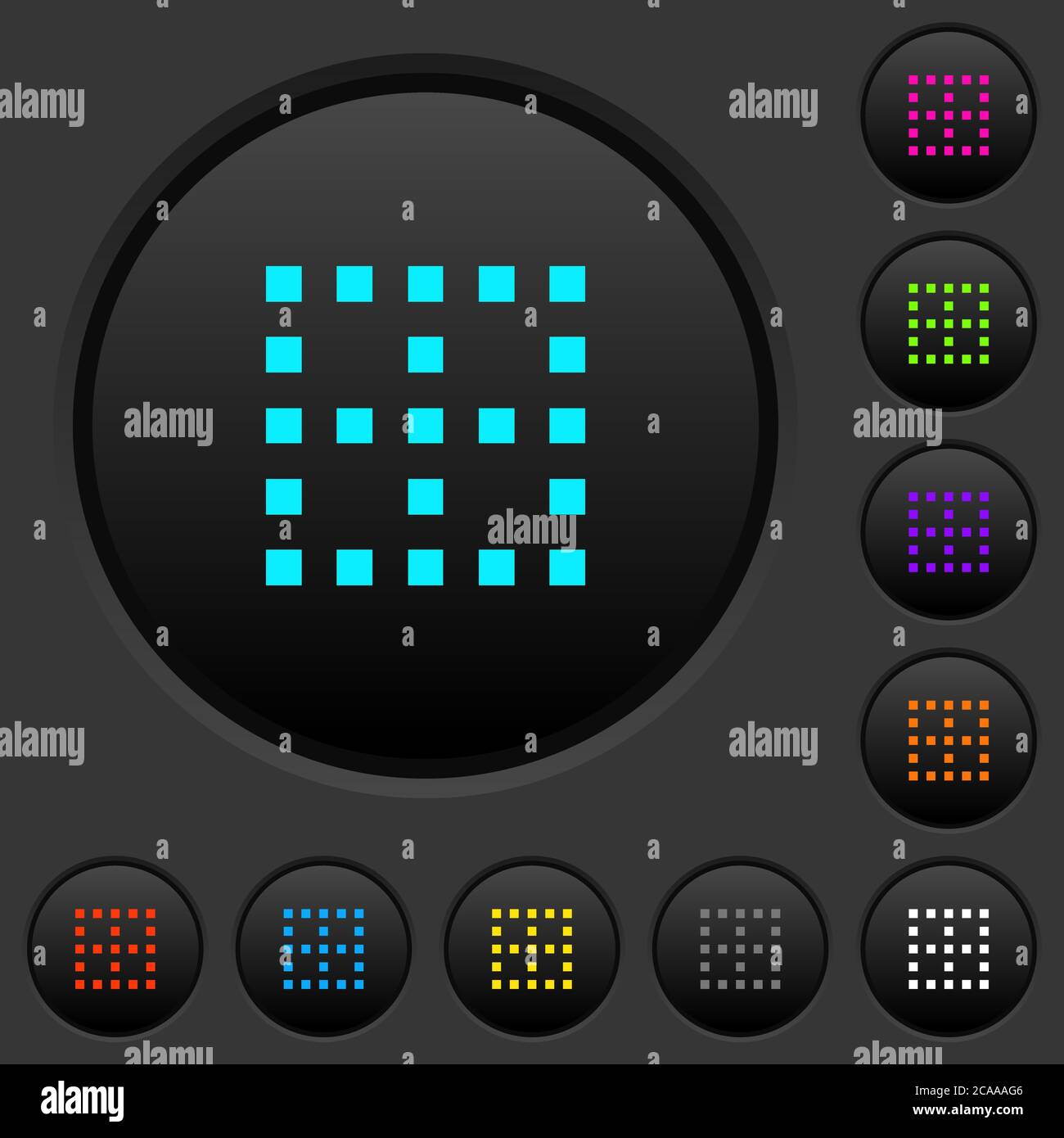 No borders dark push buttons with vivid color icons on dark grey ...