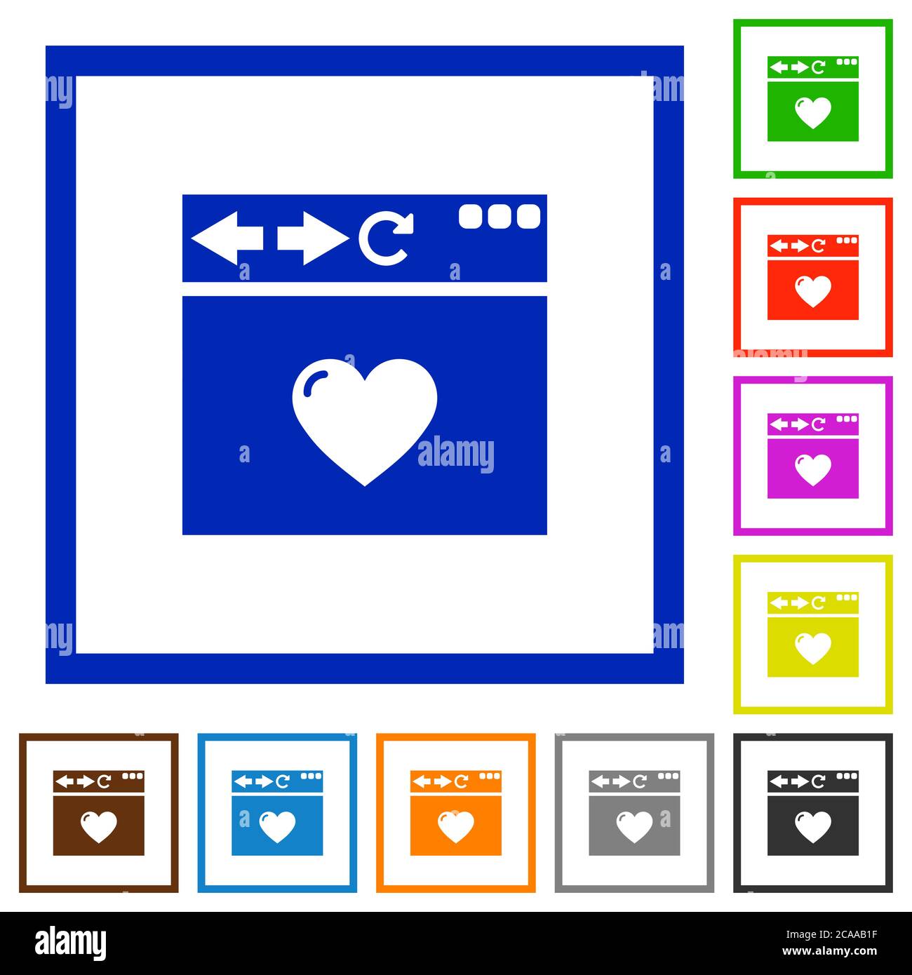 Browser favorite flat color icons in square frames on white background Stock Vector