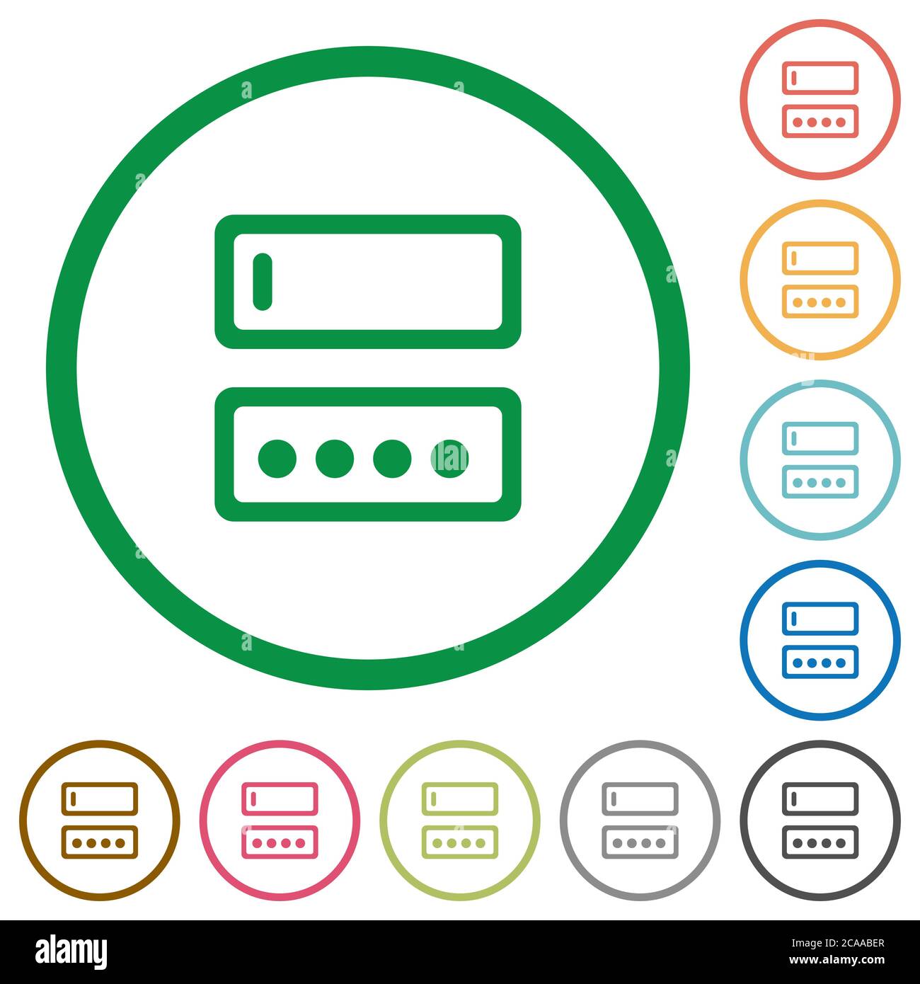 Entering login name and password flat color icons in round outlines on ...