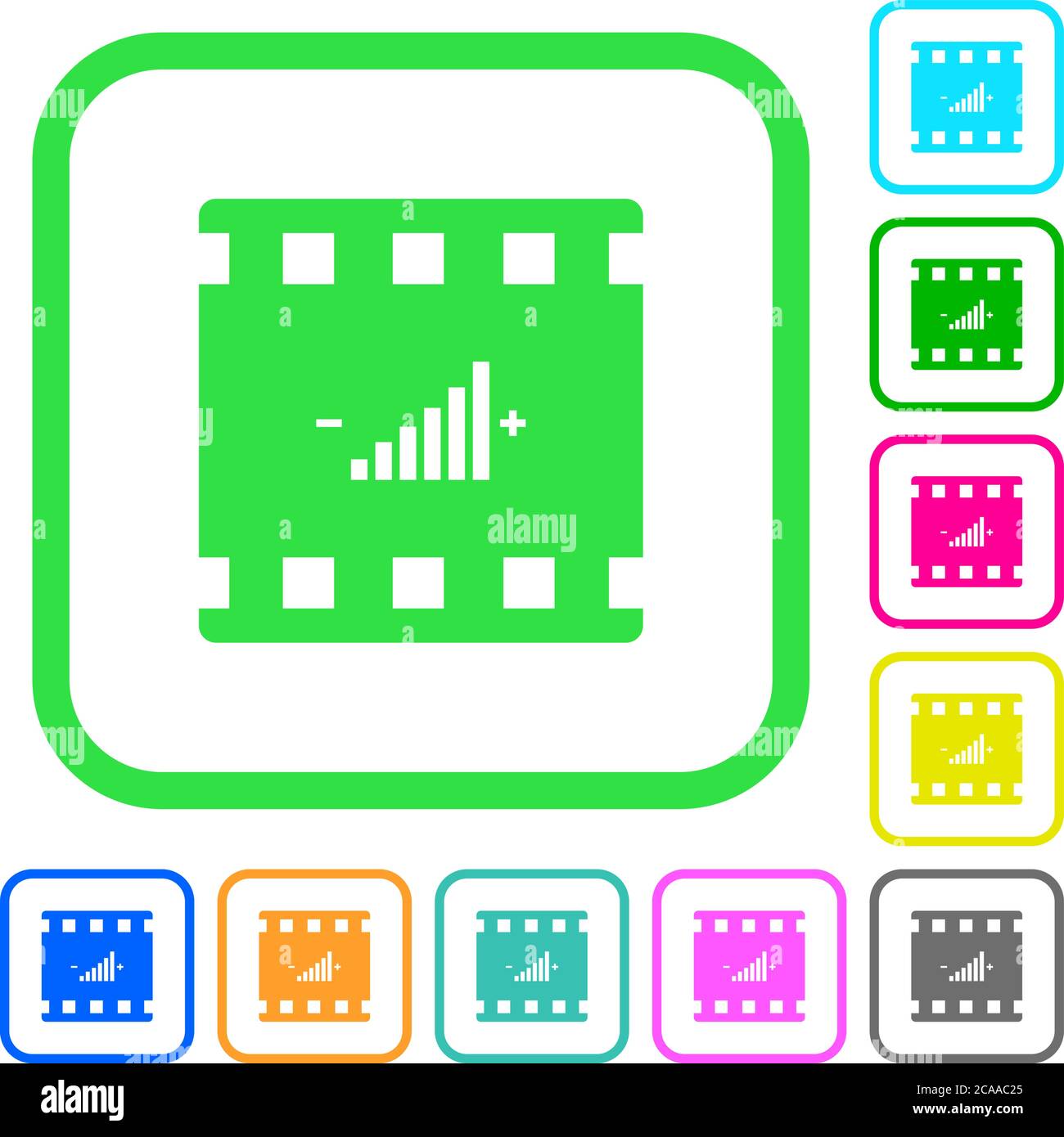 Movie adjusting vivid colored flat icons in curved borders on white ...