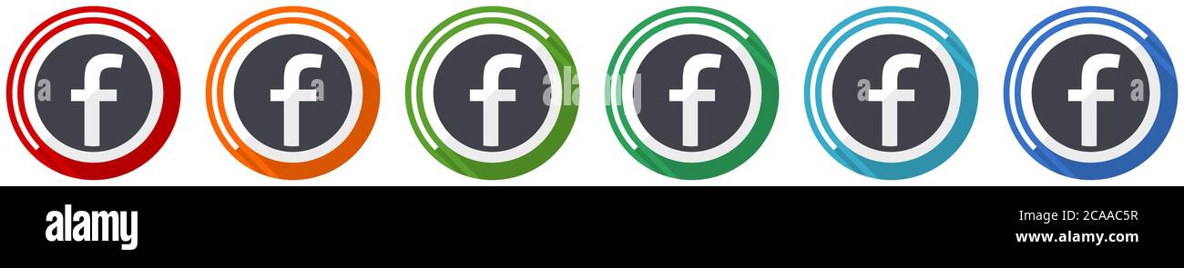 F letter logo icon set, flat design vector illustration in 6 colors ...