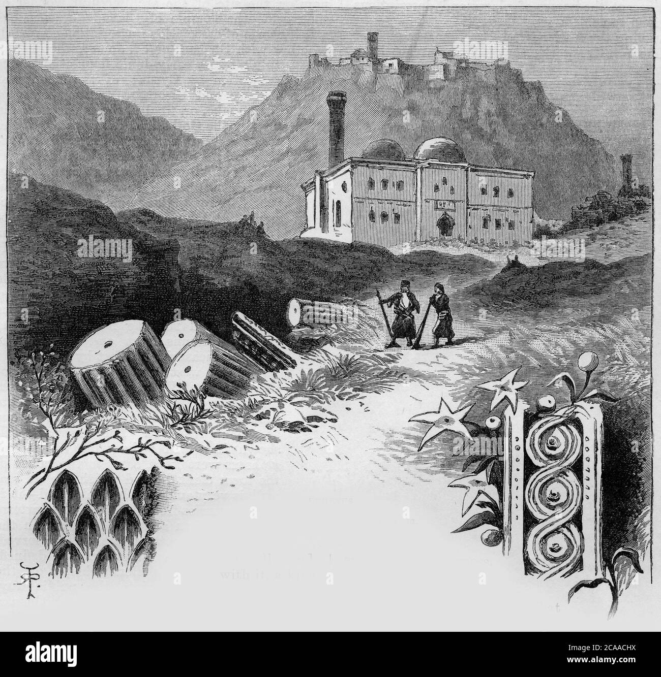 Engraving of a view of Ephesus from the Temple of Diana Stock Photo