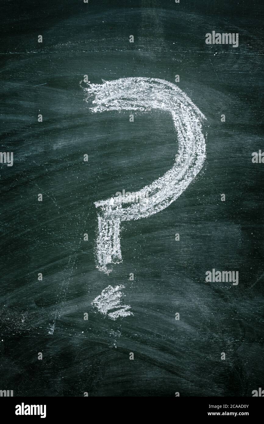 Question mark on school chalkboard, questioning symbol written in chalk Stock Photo Alamy