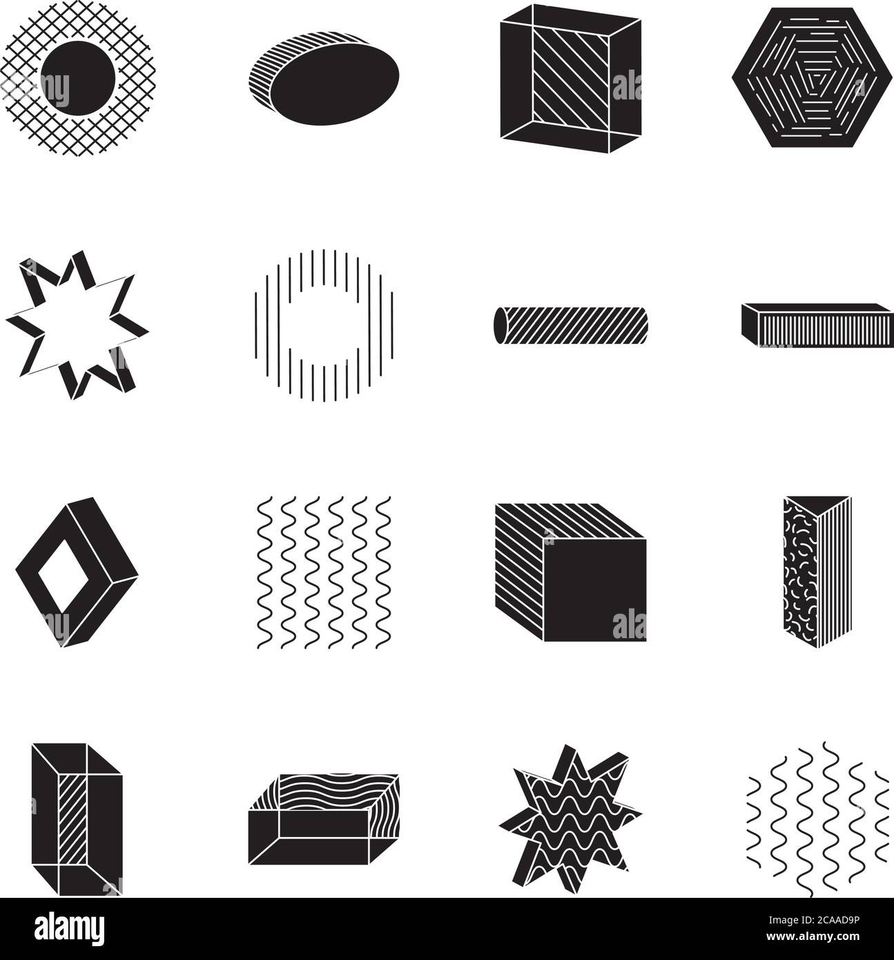 hexagon and geometric shapes icon set over white background, silhouette ...