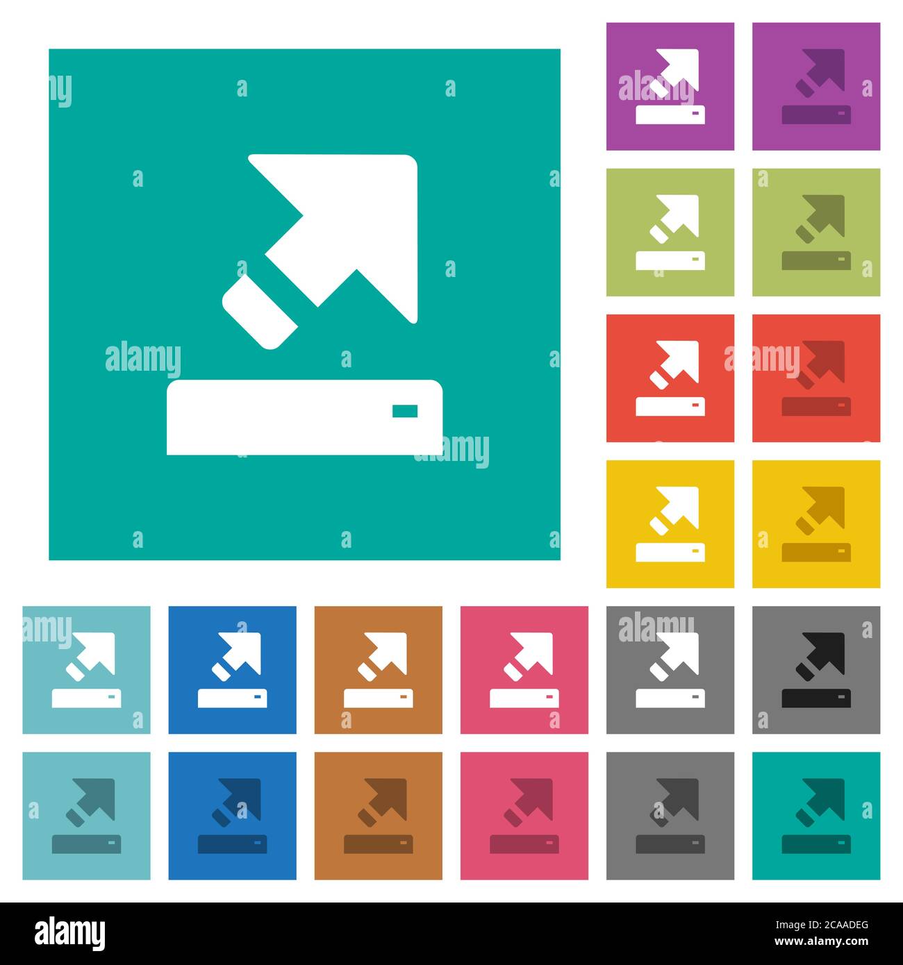 Export multi colored flat icons on plain square backgrounds. Included white and darker icon variations for hover or active effects. Stock Vector