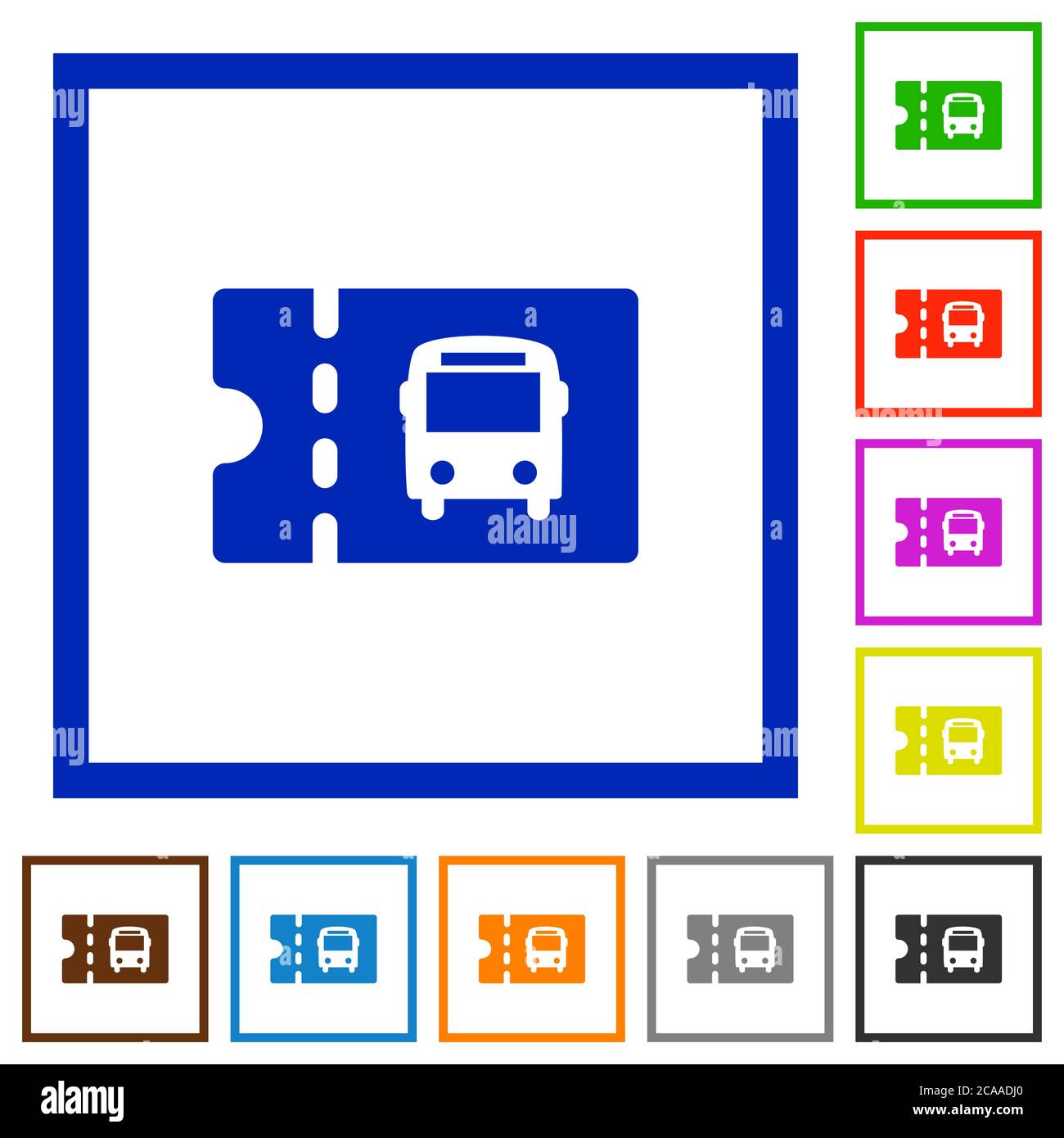 Public transport discount coupon flat color icons in square frames on white background Stock Vector