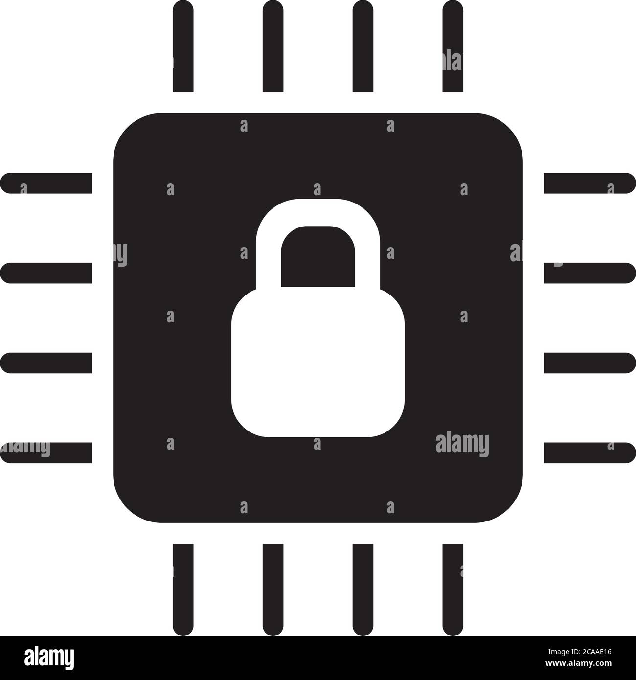 chip with security padlock icon over white background, silhouette style ...