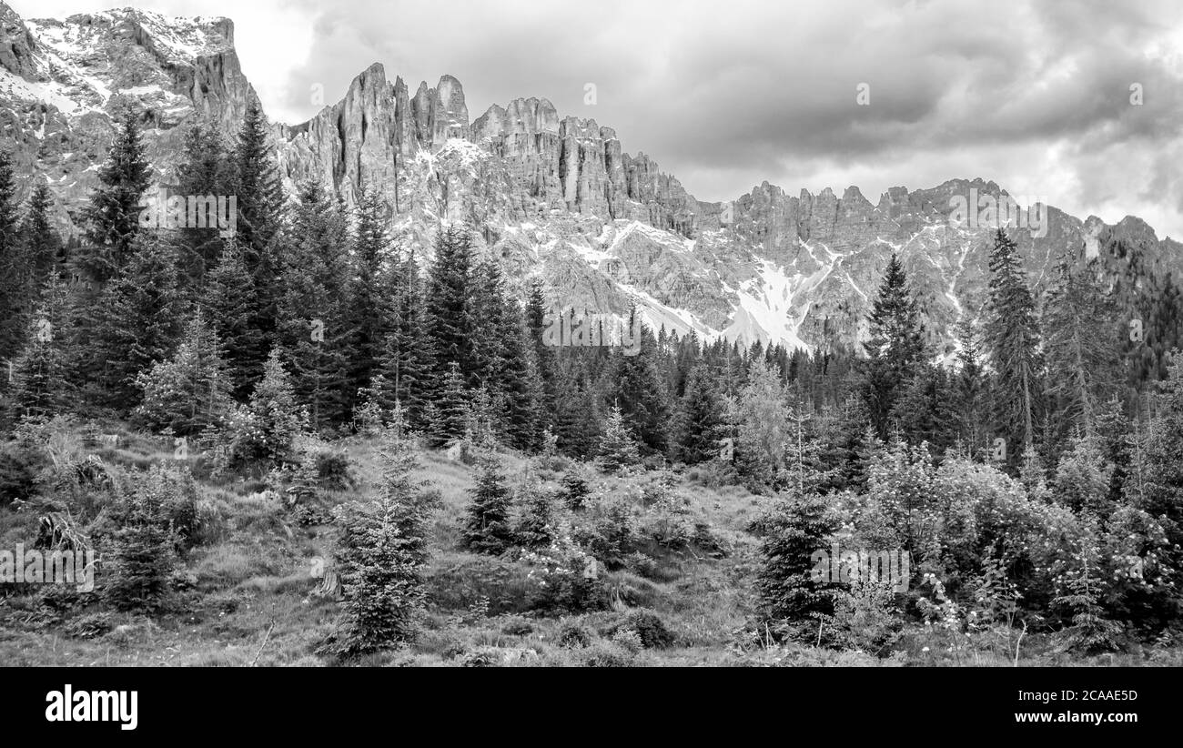 Winter meets Summer in the Dolomites Stock Photo