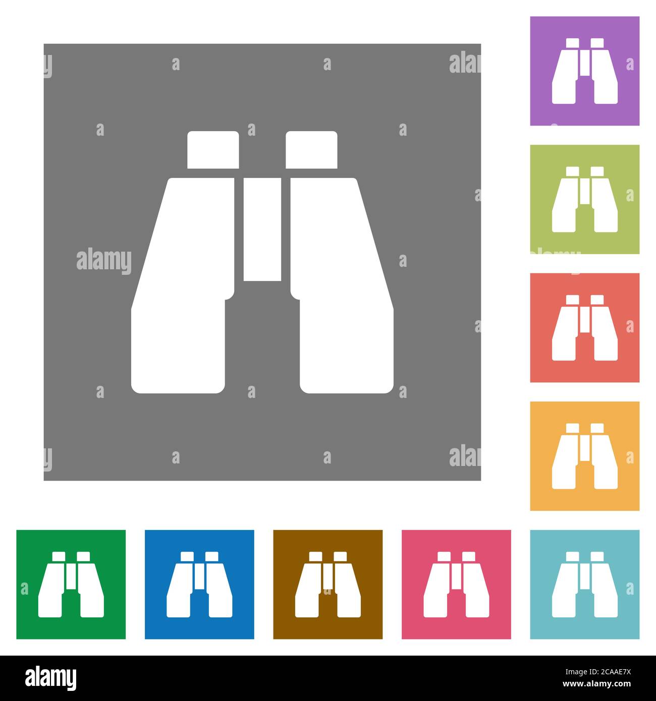 Binoculars flat icons on simple color square backgrounds Stock Vector