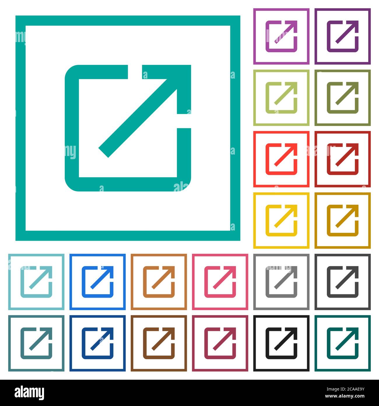 Launch application flat color icons with quadrant frames on white background Stock Vector