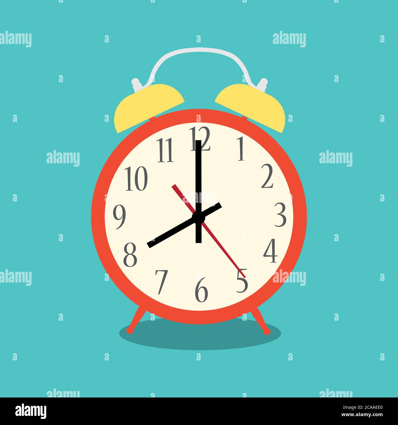 Alarm clock red in bright color style isolated. Vector illustration