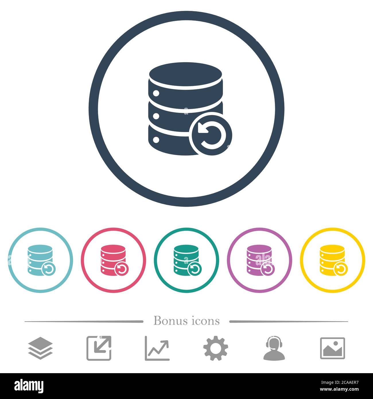Undo database changes flat color icons in round outlines. 6 bonus icons ...