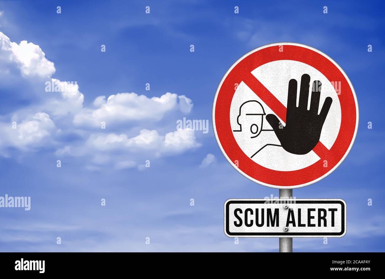 Scum Alert - road sign warning Stock Photo