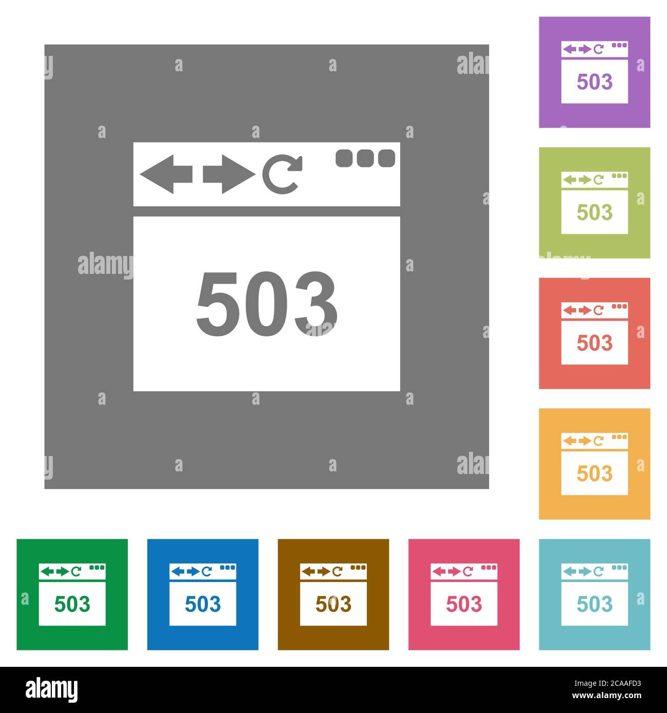Browser 503 Service Unavailable flat icons on simple color square ...